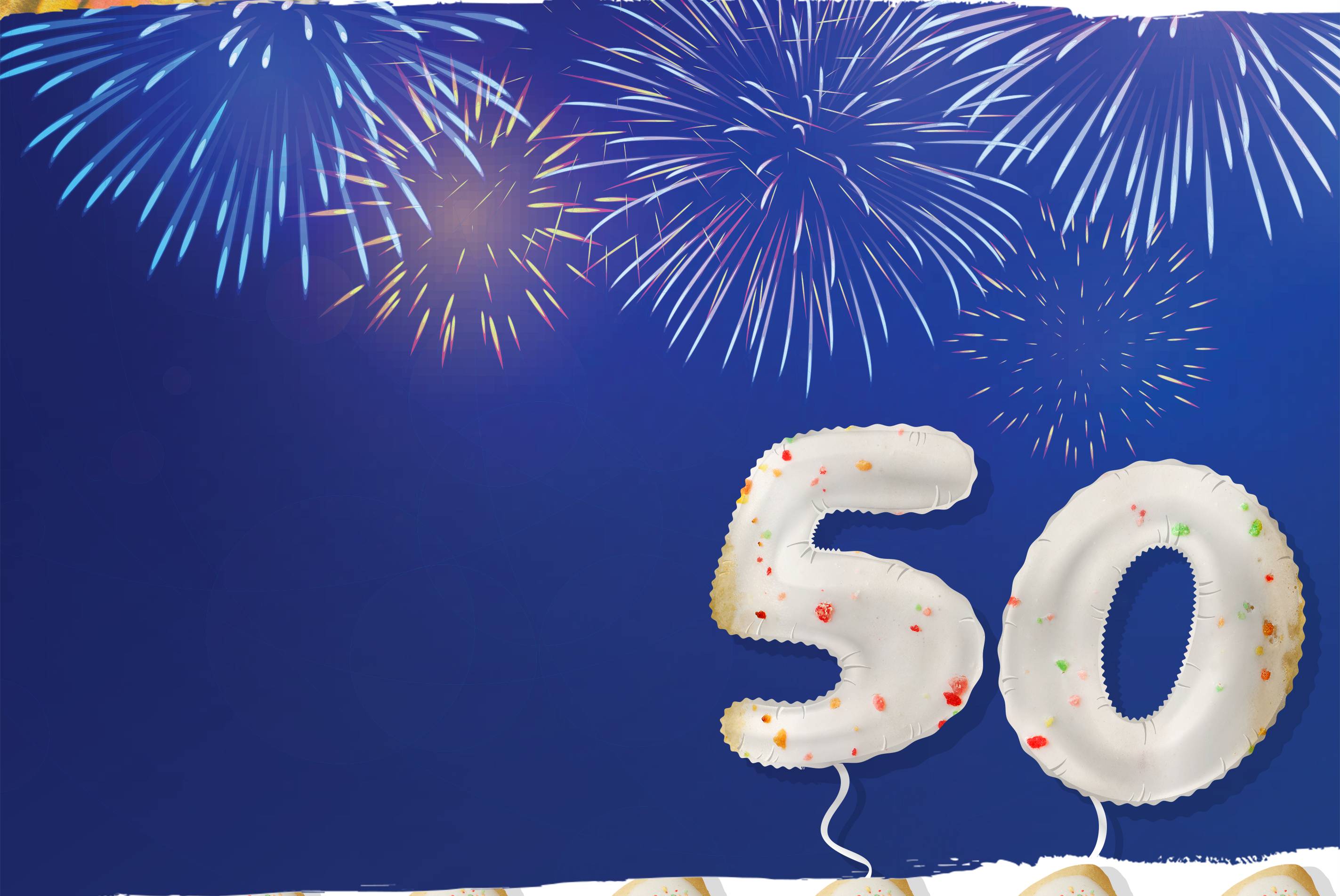 fireworks , 50th birthday numbers