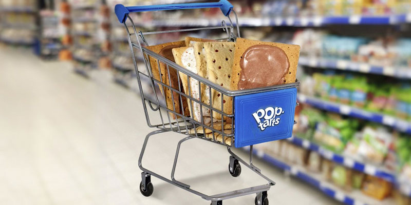 Chocolate Pop-Tarts in a shopping cart