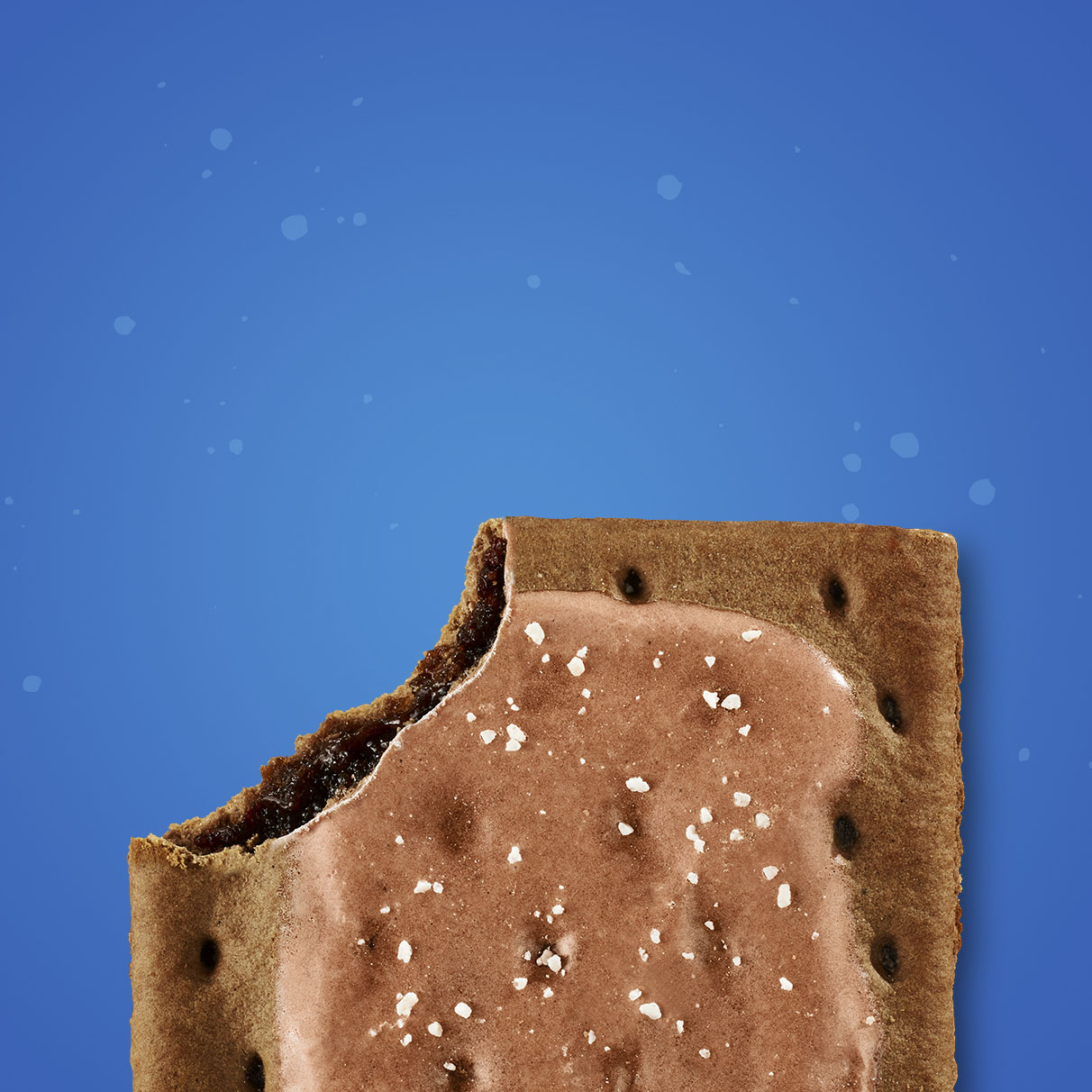 A chocolate Pop-Tart on a blue background.